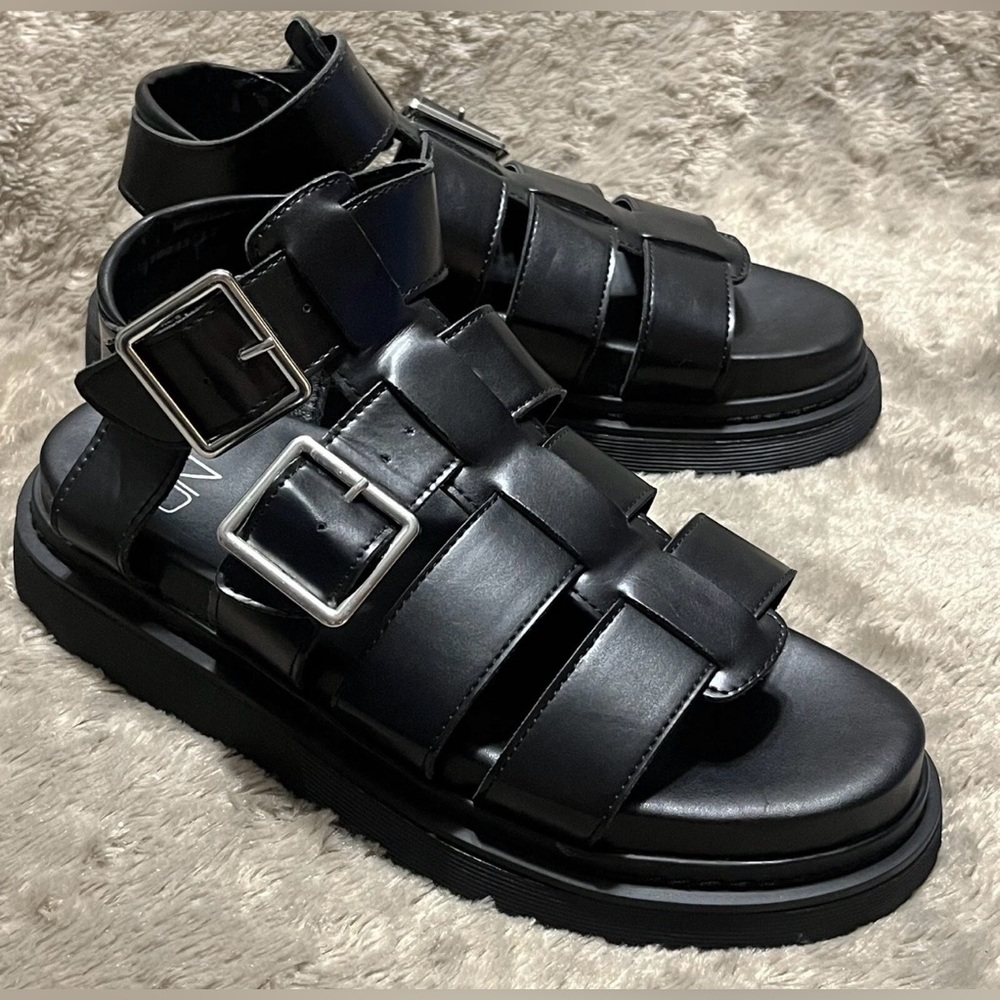 NO BOUNDARIES NOBO Black Chunky Sandals Shoes Fisherman Y2K Womens Size 8